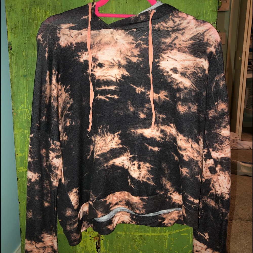 Marbled Cropped Knit Hoodie with Drawstrings